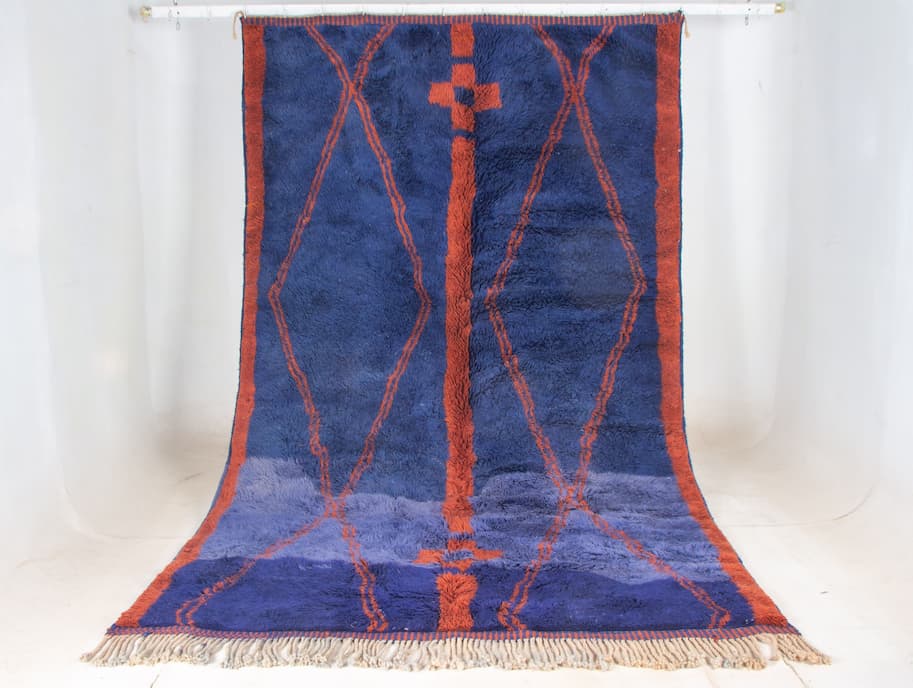 Blue And Red Beni Ouarain Rug