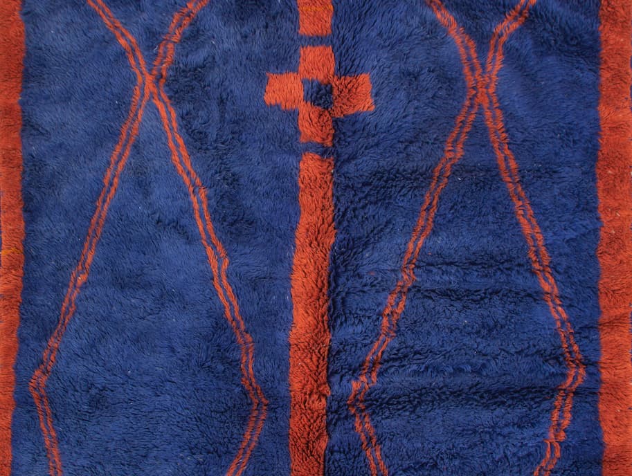 Blue And Red Beni Ouarain Rug