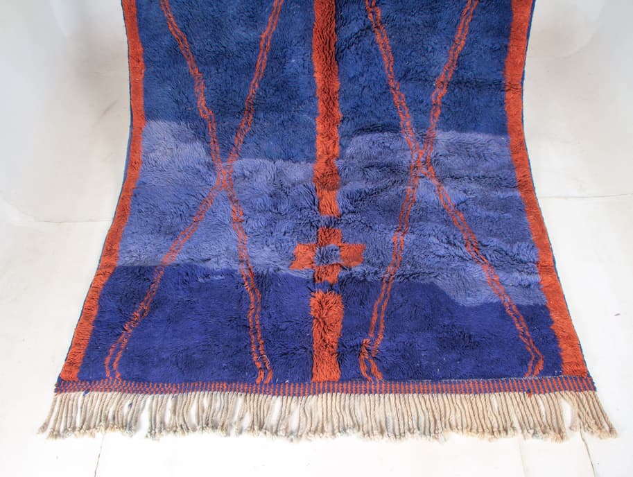 Blue And Red Beni Ouarain Rug