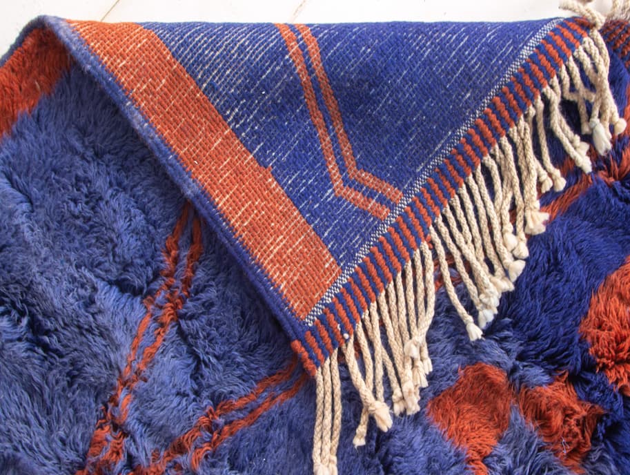 Blue And Red Beni Ouarain Rug