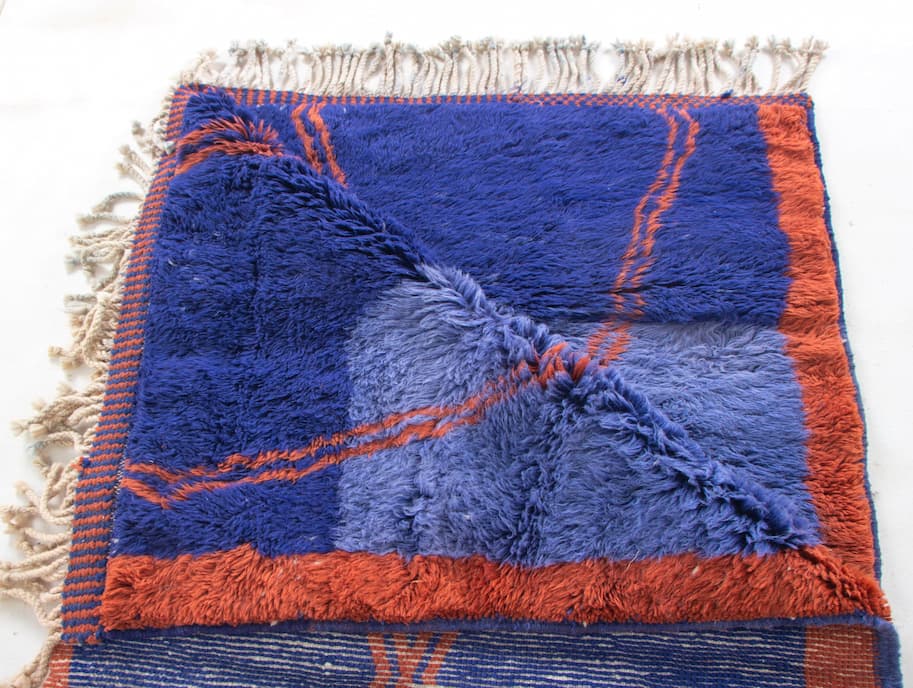 Blue And Red Beni Ouarain Rug