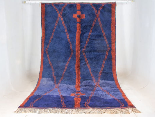 Blue And Red Beni Ouarain Rug